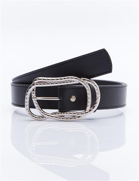 Belt with Double Metal Buckle Black Silver