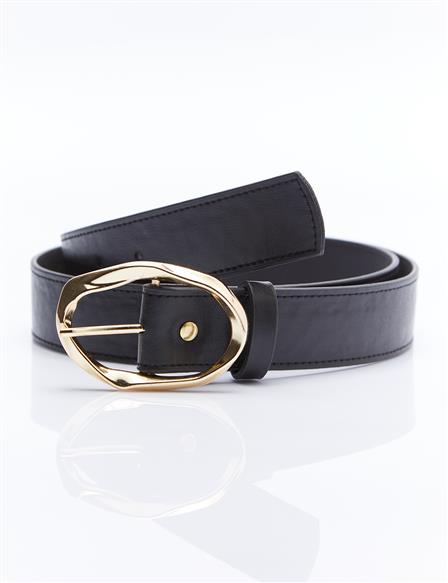 Belt with Small Metal Buckle Black Gold