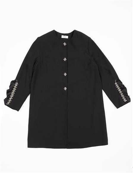 Stone Ruffle Double Black Suit 