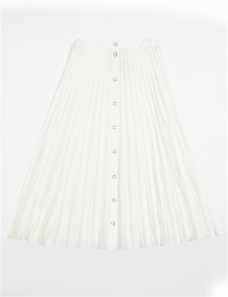  Button Pleated White Skirt 