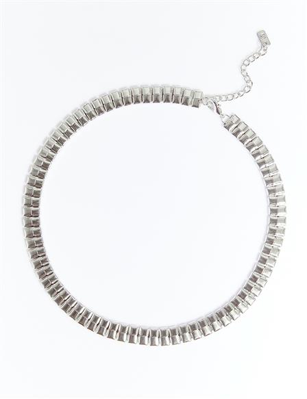 Cut Bead Row Necklace Silver