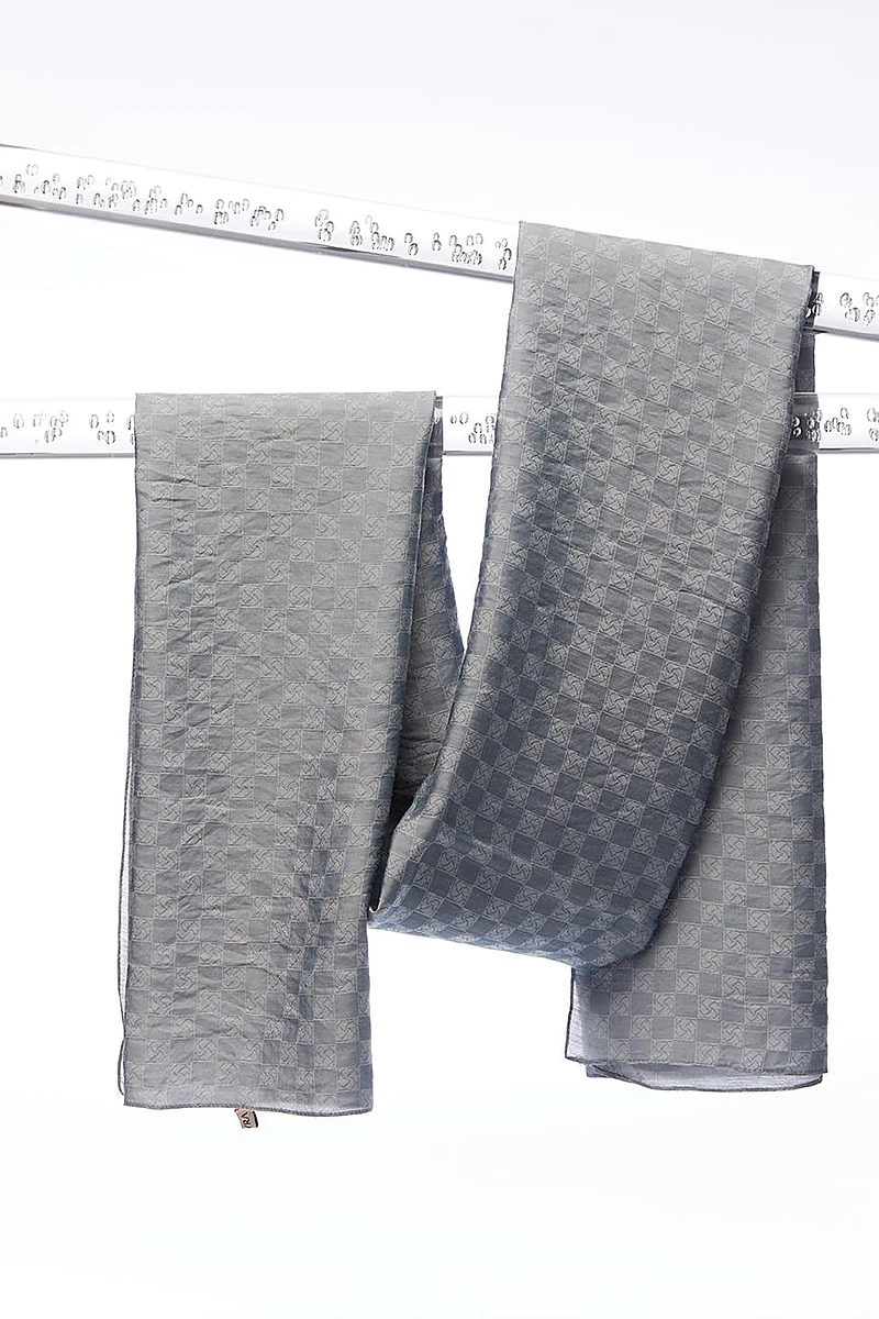 Checker Monogram Jacquard Viscose Shawl Gray
