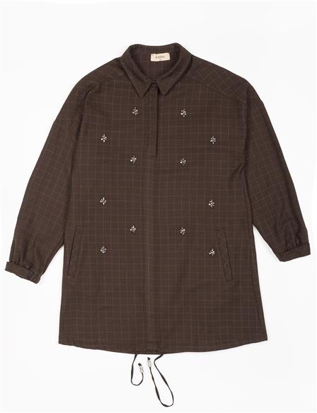 Shirt Collar Stone Detailed Tunic Dark Brown