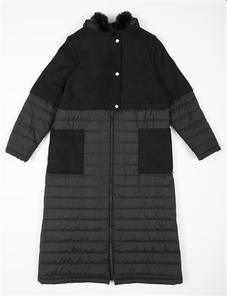 Quilted Coat with Stamp Garnish Black