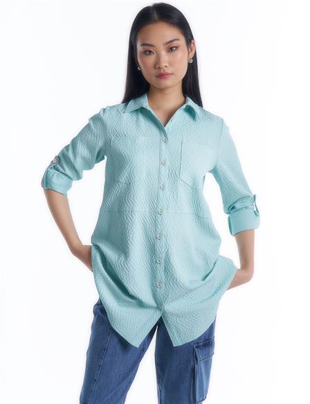 Shirt Collar Pocket Detailed Tunic Nile Green