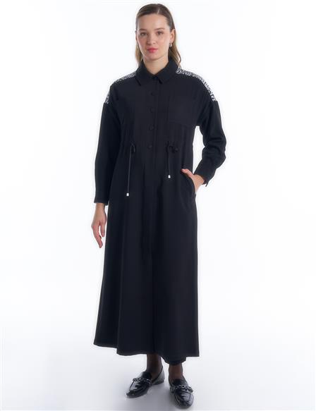 Waist Adjustable Pocket Dress Black