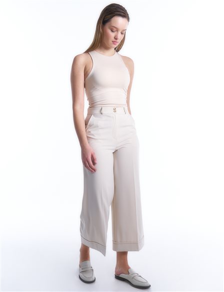  Double-Button Wide-Leg Trousers in Cream