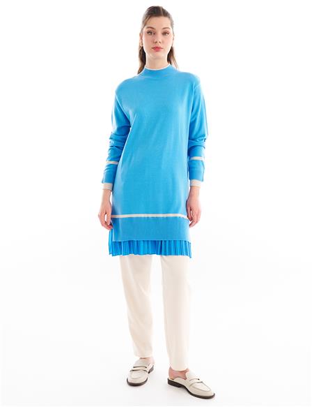 Layer Detailed Pleated Skirt Tunic Blue