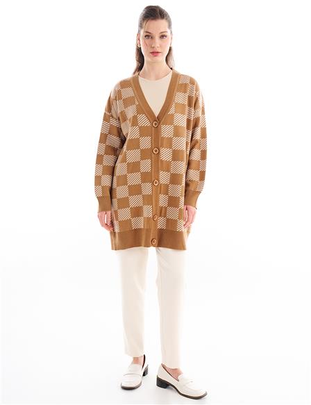Exclusive Abstract Pattern Knitwear Tunic Beige-Ecru