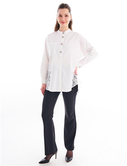 Lace Detailed High Collar Blouse Optical White