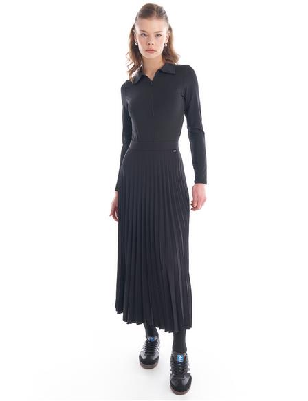 Elastic Waist Pleated Skirt Black