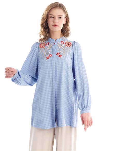 Embroidery Detailed Collar Blouse Blue