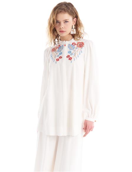 Embroidery Detailed Collar Blouse Optical White