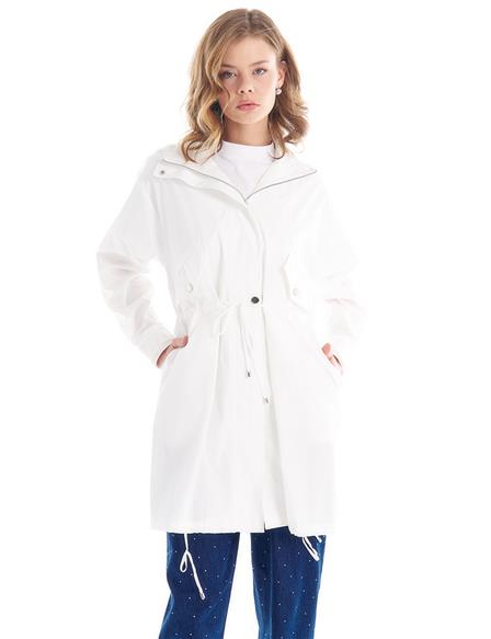 Hooded Adjustable Waist Coat in Optical White