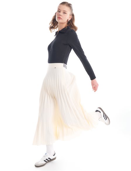 Elastic Waist Pleated Skirt Ecru