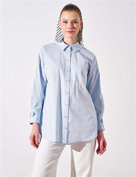 Accessory Detailed Shirt Collar Tunic Blue
