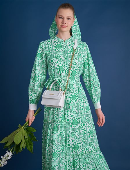 Layered Pattern Dress Clover Green