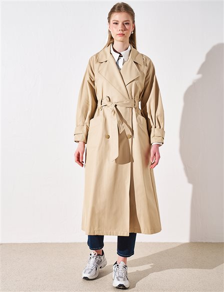 Coat with Wide Lapels Beige