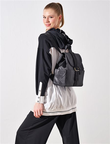 Woven Strap Backpack Black