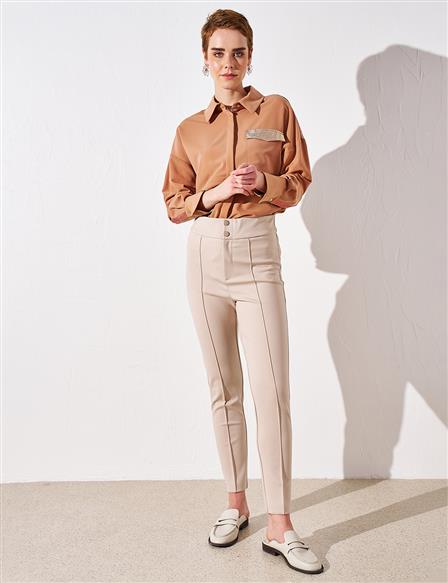 Piping High Waist Trousers Clay