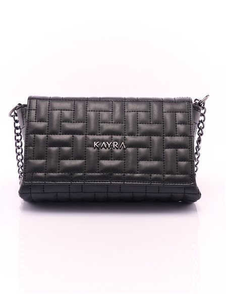 Faux Leather Rectangular Form Bag with Cover Black