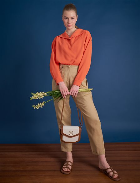Accessory Detailed Linen Trousers Beige