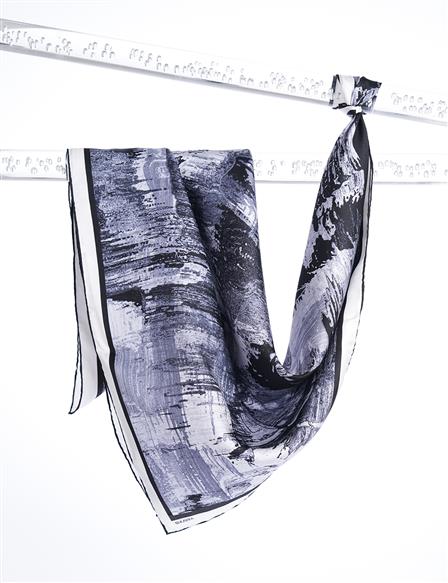 Brush Patterned Silk Scarf Black