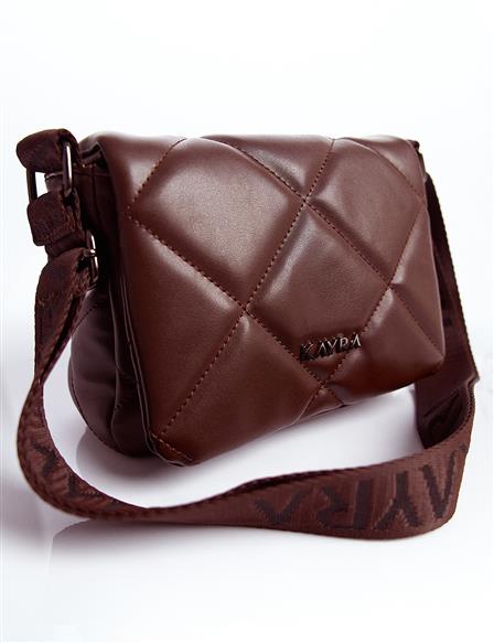 Quilted Bag with Woven Strap Dark Brown