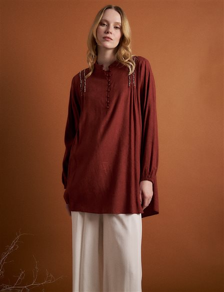 Embroidered Half Patch Tunic Henna Color