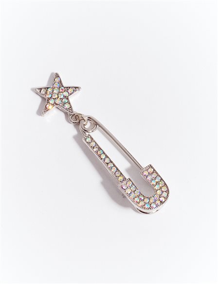 Starry Safety Pin Brooch Silver