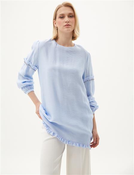Stone-Embroidered Tunic in Ice Blue