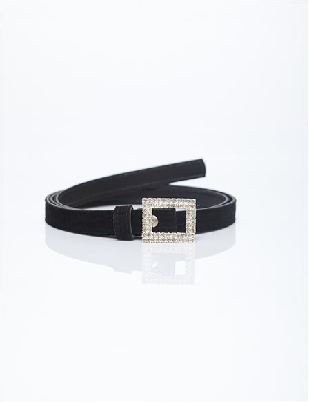 Belt with Crystal Stone Buckle Black