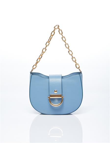 Chain Detailed D Form Bag Blue