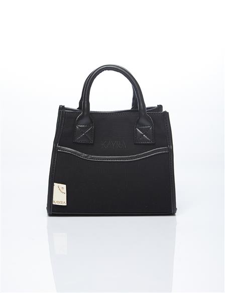 Leather Mixed Tote Bag Black