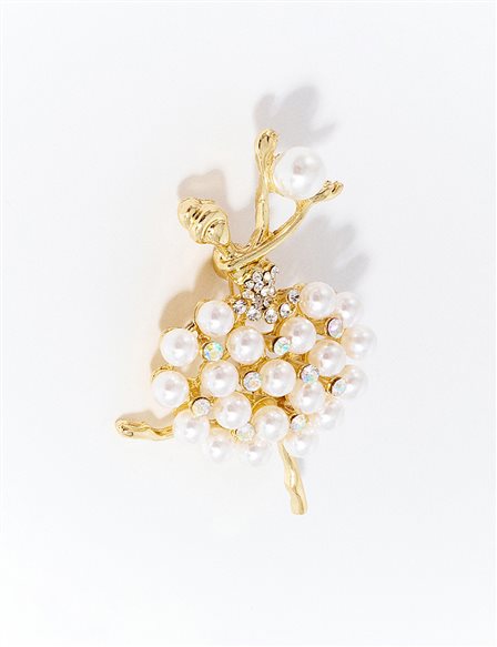 Ballerina Girl Brooch with Pearls Gold