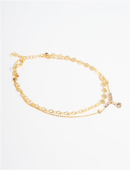 Gold Anklet with Dorika and Coin Details