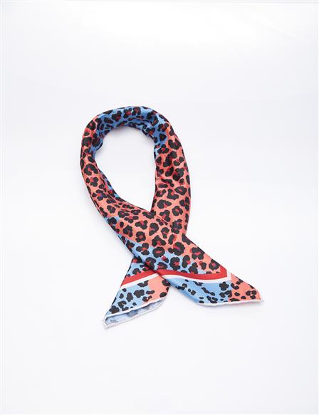 Leopard Patterned Scarf Blue-Red