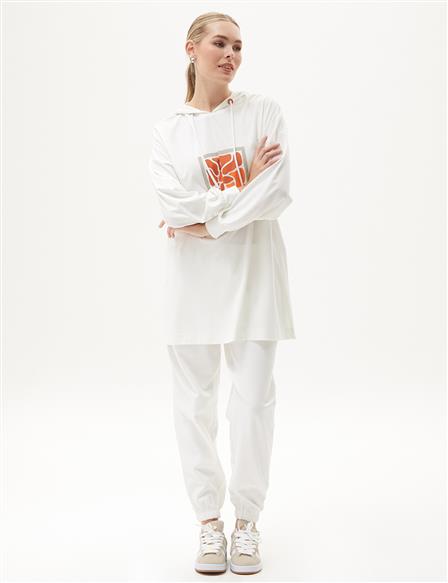 Hooded Detailed Embroidered Sweatshirt Optical White
