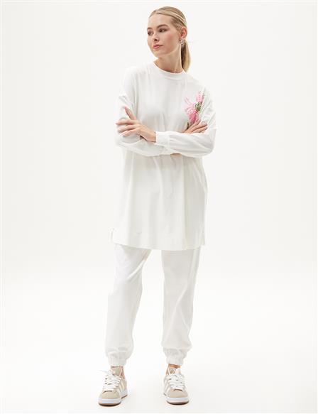 Sequin Embellished Rayon Sweatshirt Optical White