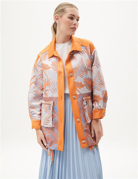 Floral Pattern Jacquard Jacket Orange