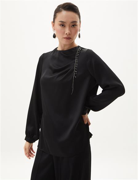 Stone Embroidered Blouse Black