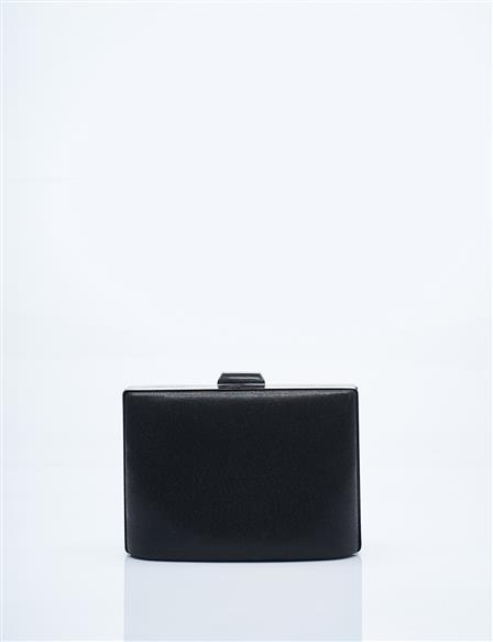 Metal Handled Glossy Satin Bag Black