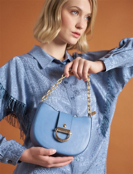 Chain Detailed D Form Bag Blue