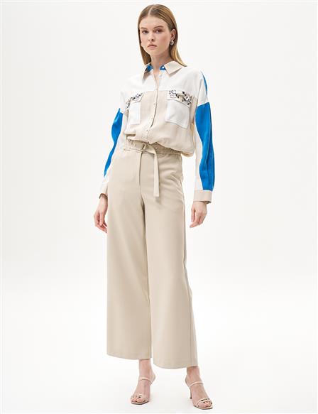 Wide Leg Trousers with Elastic Waist Stone