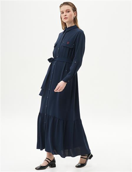 Adjustable Belted Dress Dark Navy Blue