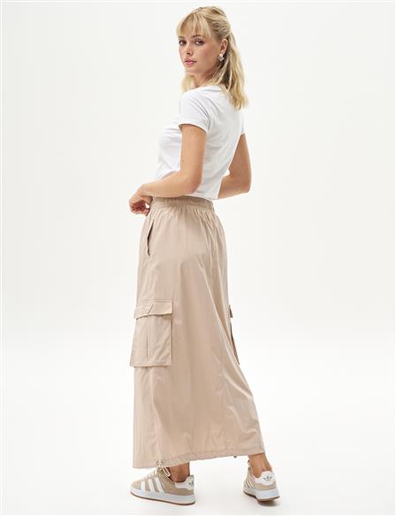 Cargo Pocket Elastic Waist Skirt Beige