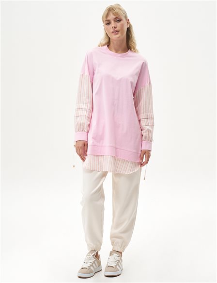 Layer Detailed Sweatshirt Candy Pink