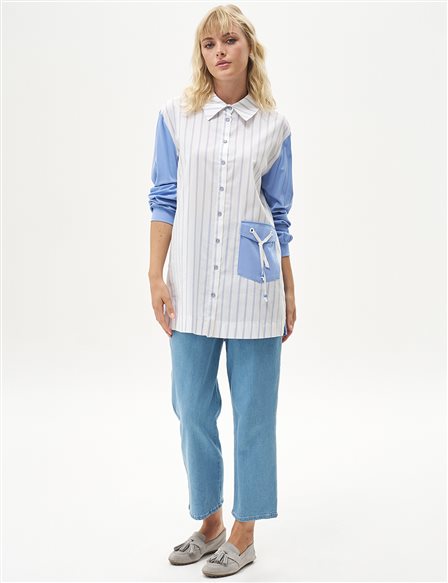 Tunic with Gather Detail on Sleeves, Aviator Blue