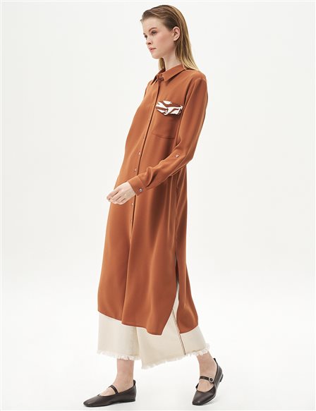 Single Pocket Full Length Tunic Biscuit