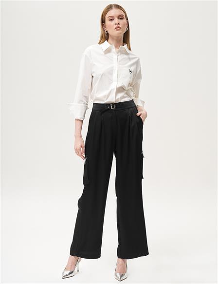 High Waist Pants with Zippered Pocket Detail Black